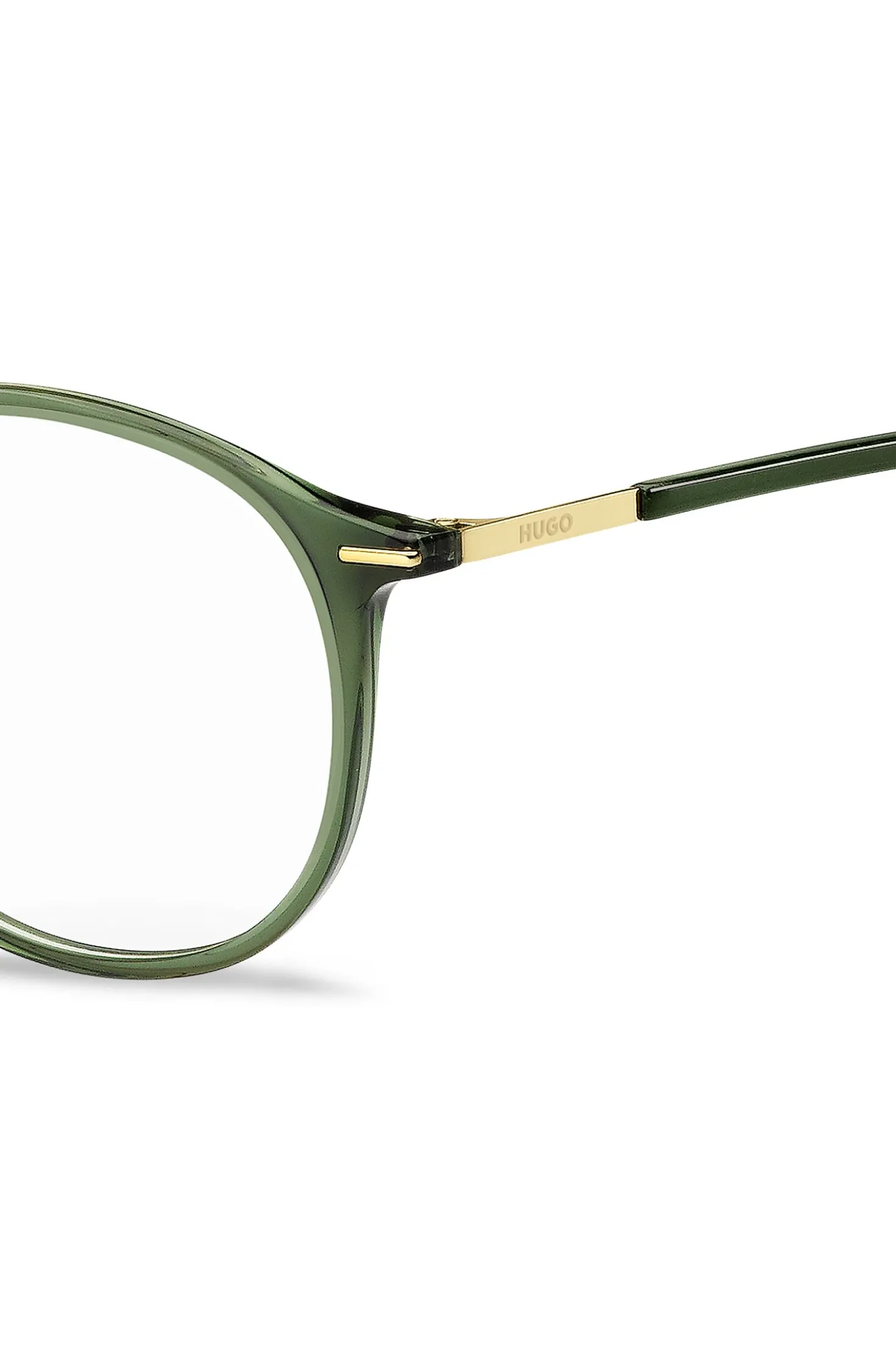 Green-acetate optical frames with gold-tone detailing