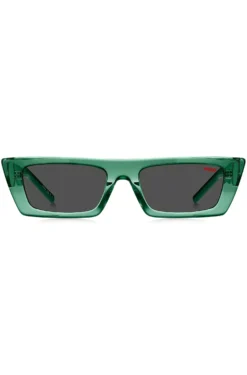Green-acetate sunglasses with stacked logos