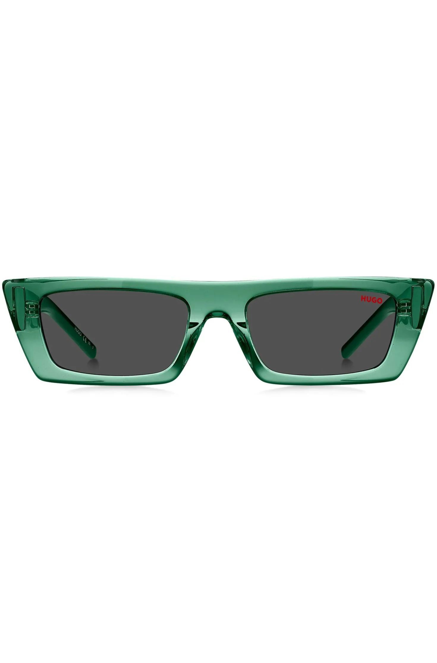 Green-acetate sunglasses with stacked logos