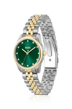 Green-dial watch with two-tone bracelet