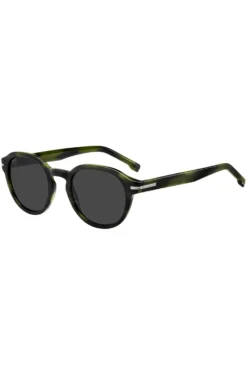 Green-horn sunglasses with silver-tone hinges