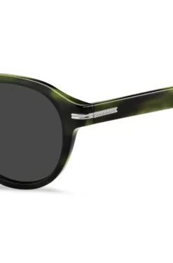 Green-horn sunglasses with silver-tone hinges