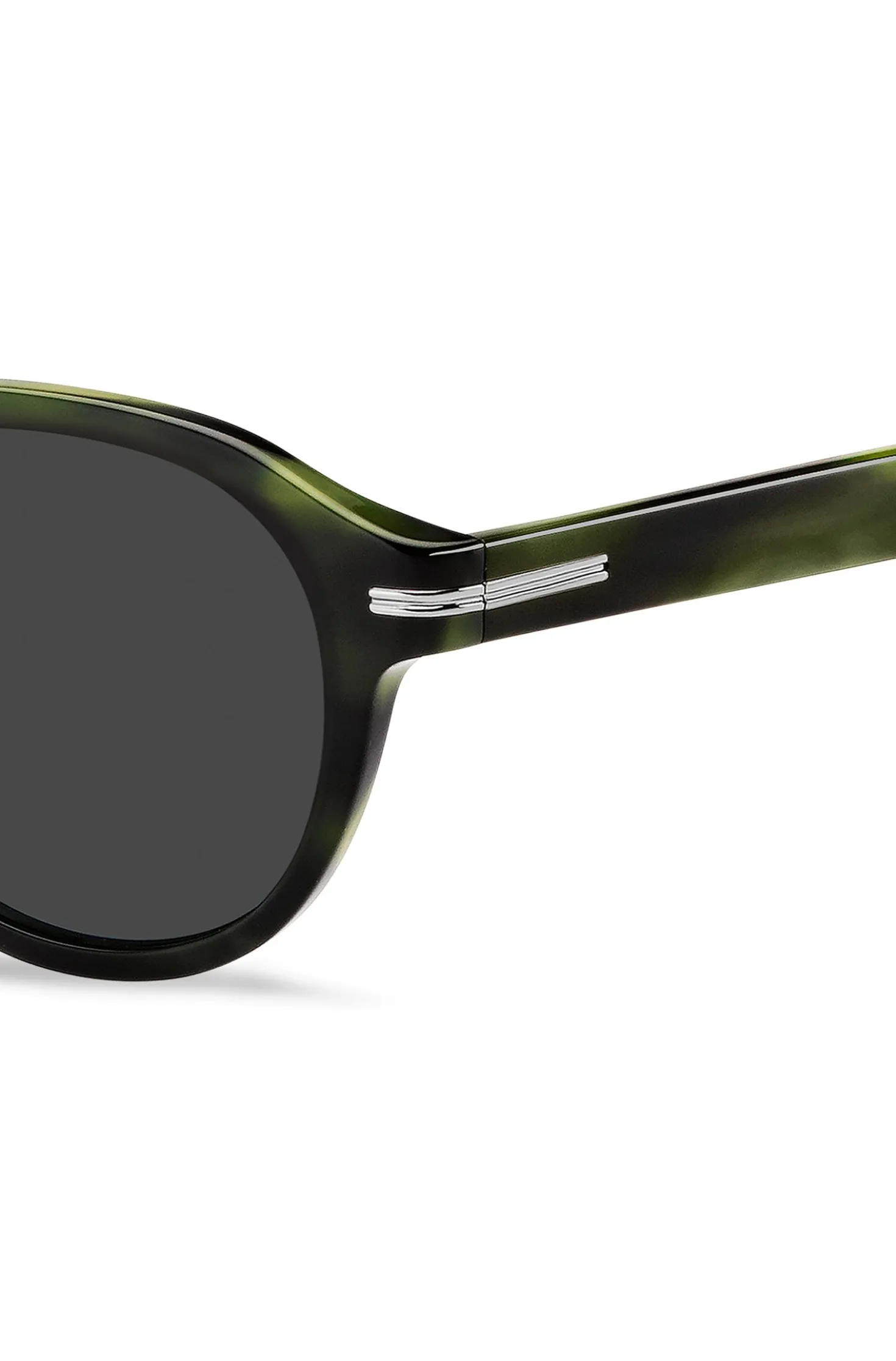 Green-horn sunglasses with silver-tone hinges