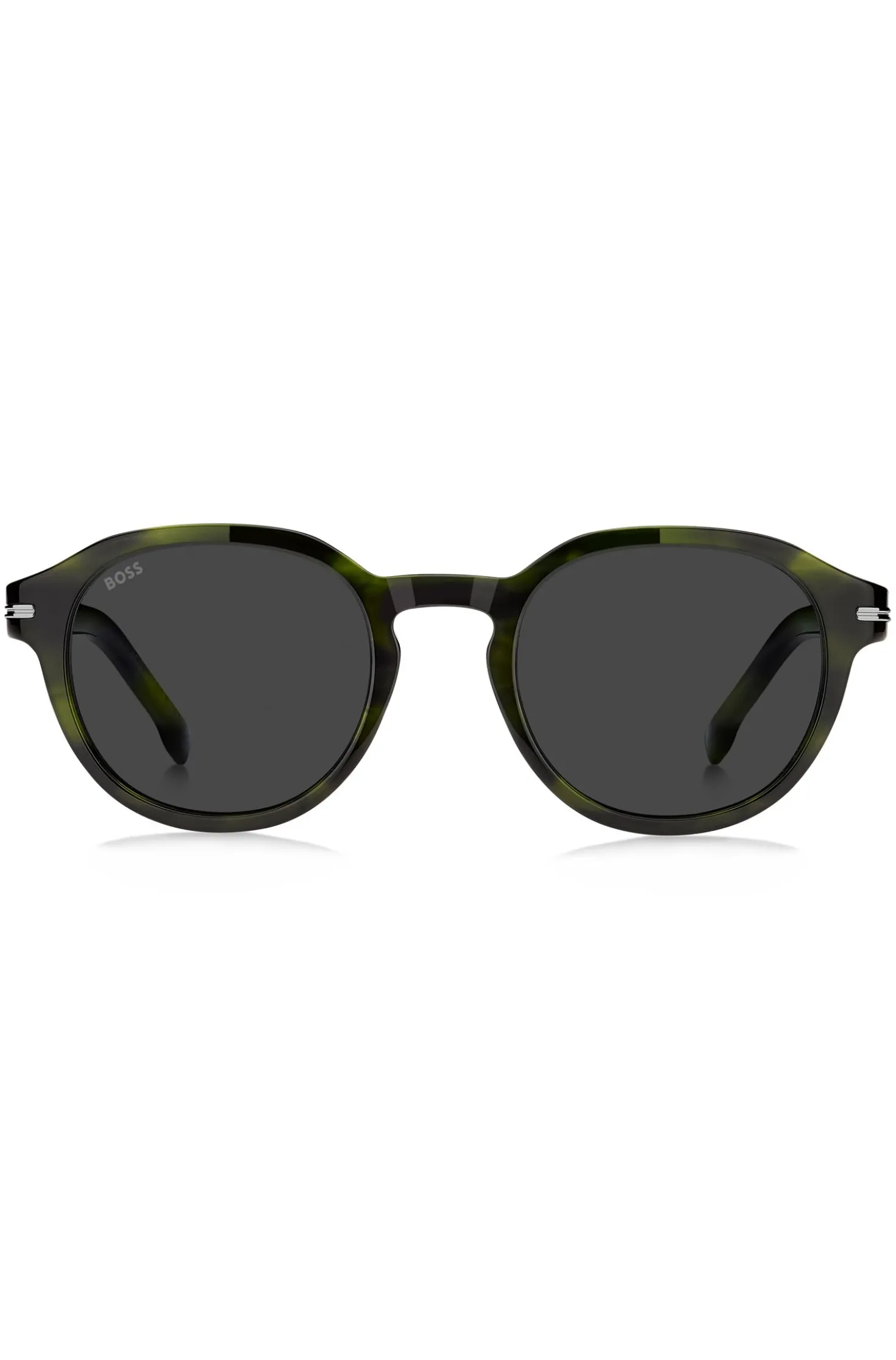 Green-horn sunglasses with silver-tone hinges