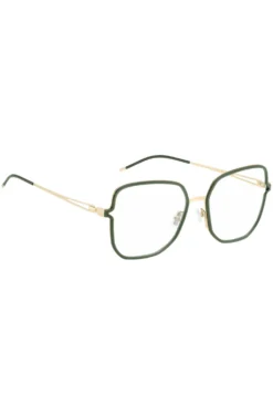 Green optical frames with forked temples and branded chain