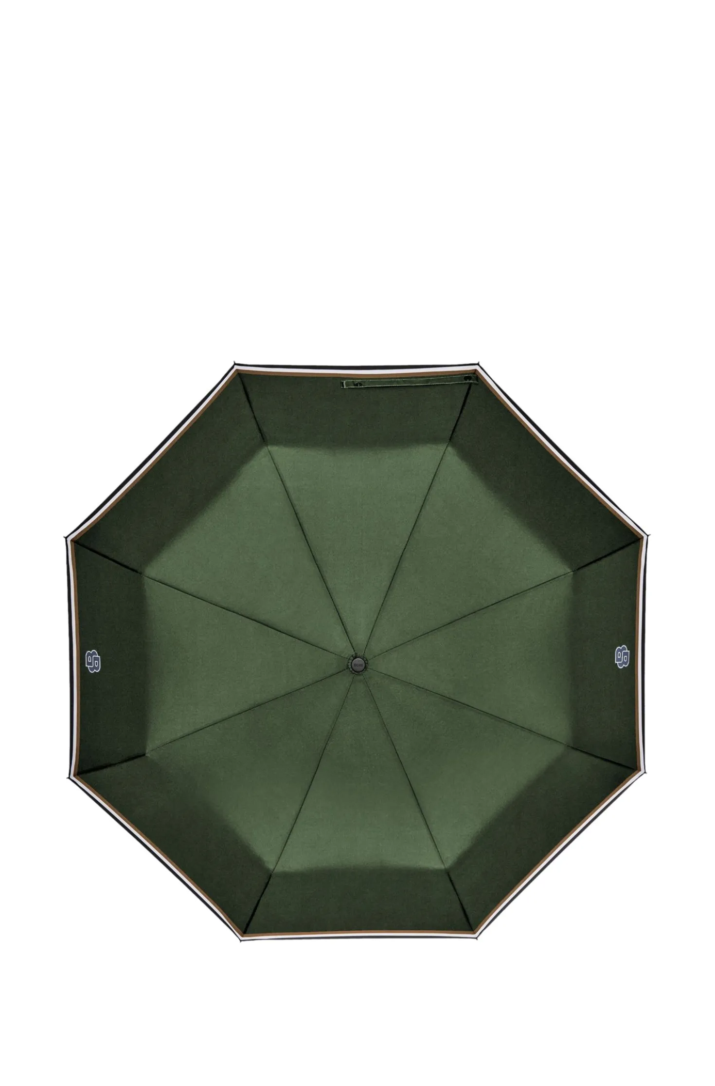 Green pocket umbrella with Double B and signature stripes