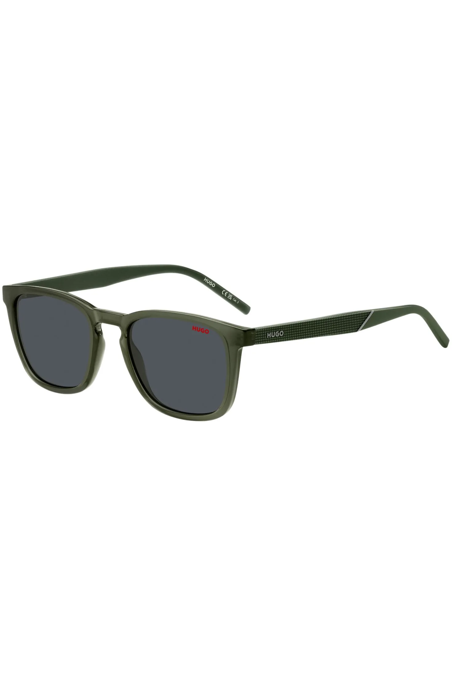 Green sunglasses with patterned temples