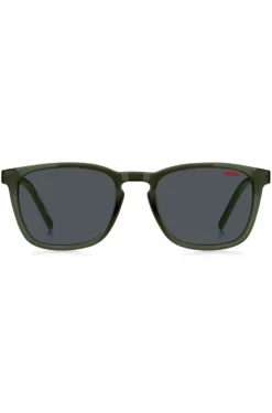 Green sunglasses with patterned temples