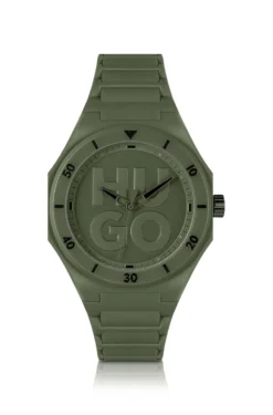 Green watch with tonal silicone strap