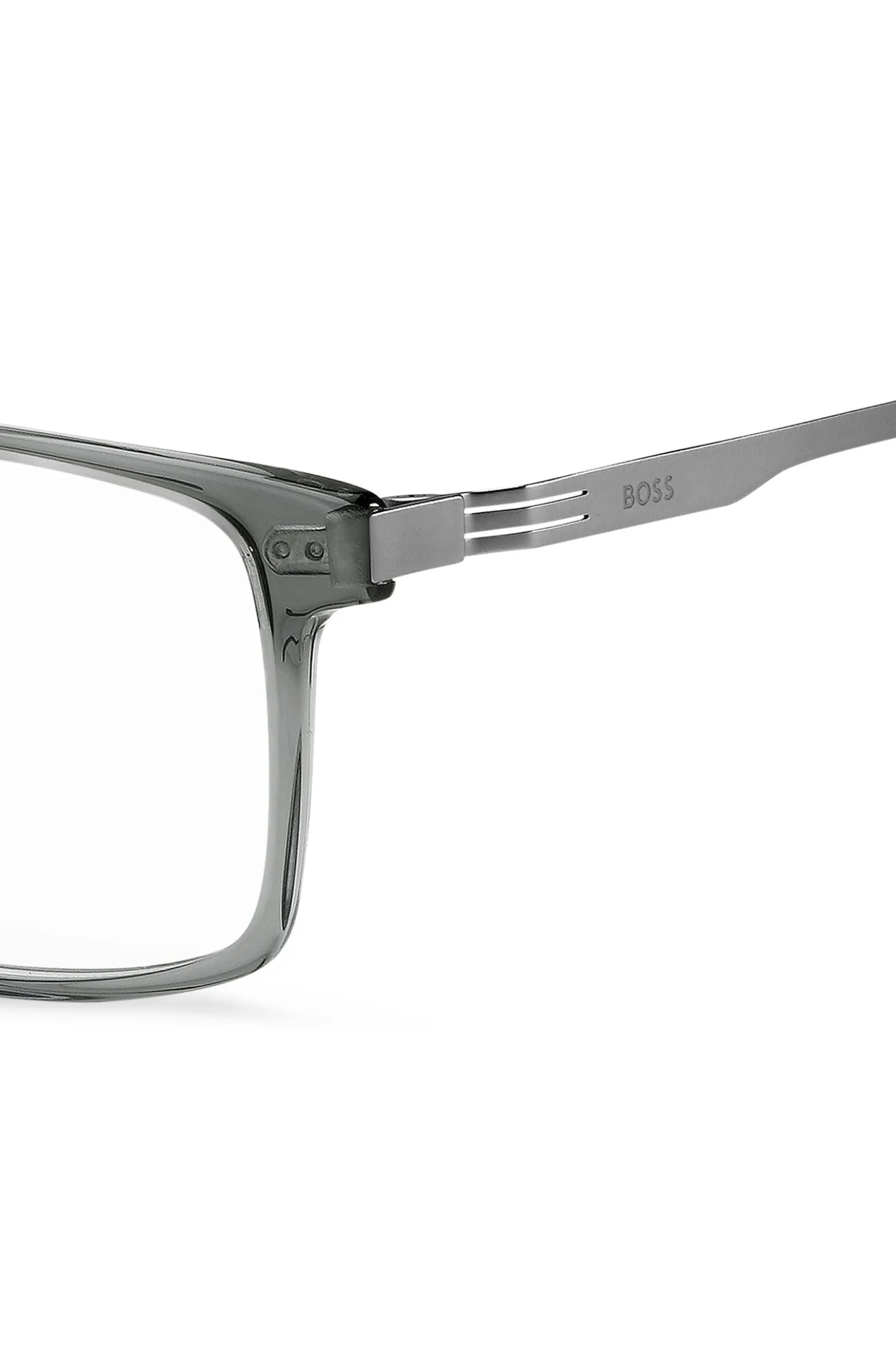 Grey-acetate optical frames with temple stripe