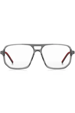 Grey-acetate optical frames with cut-out logo