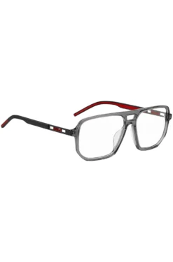 Grey-acetate optical frames with cut-out logo