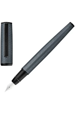 Grey aluminium fountain pen with mesh-effect engraving