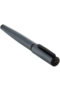 Grey aluminium fountain pen with mesh-effect engraving