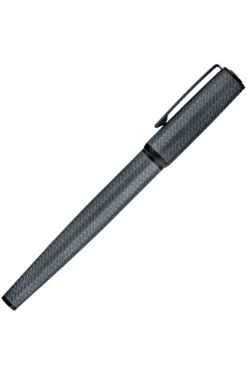 Grey aluminium rollerball pen with mesh-effect engraving