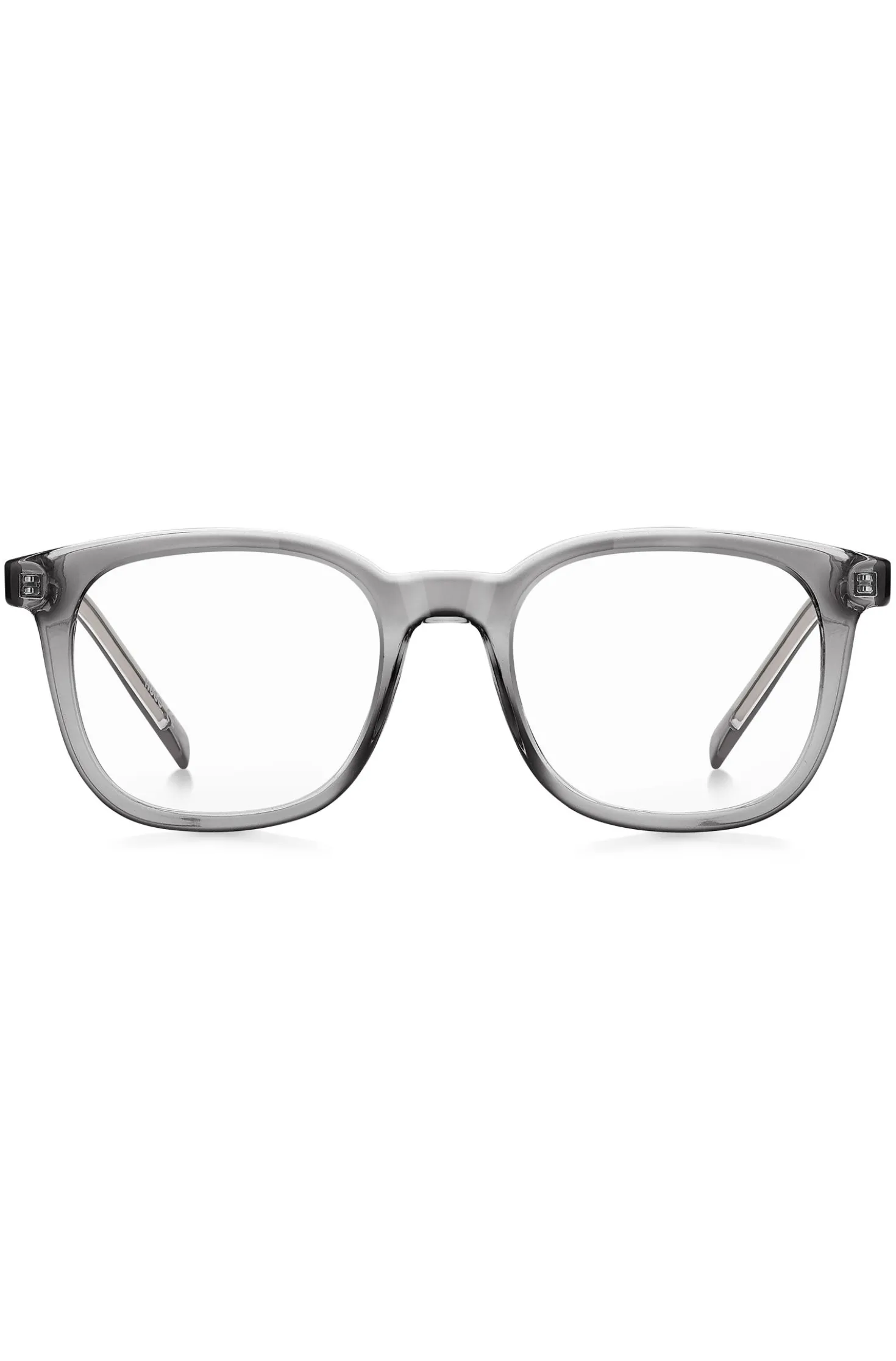 Grey optical frames with silver-tone accents