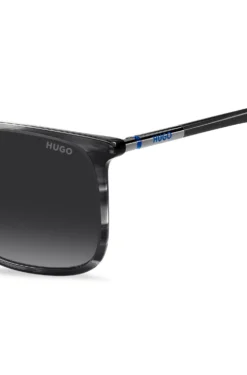 Grey sunglasses in patterned acetate with tubular metal temples