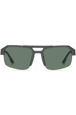 Grey sunglasses with temple insert and logo