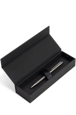 Gunmetal ballpoint pen with engraved pattern
