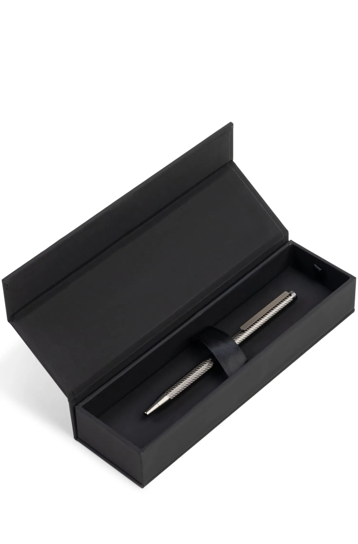 Gunmetal ballpoint pen with engraved pattern