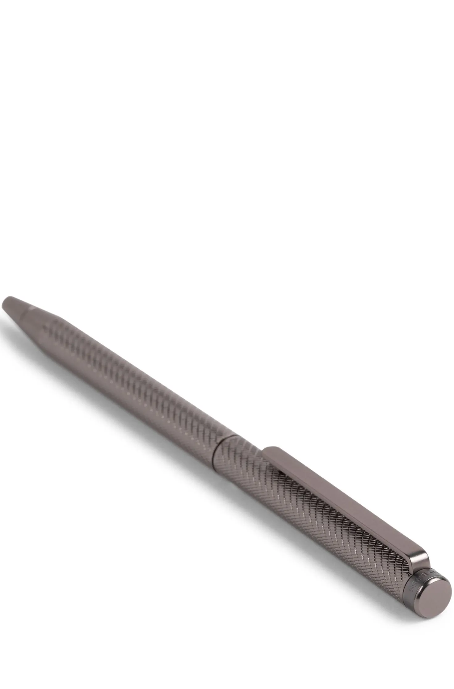 Gunmetal ballpoint pen with engraved pattern