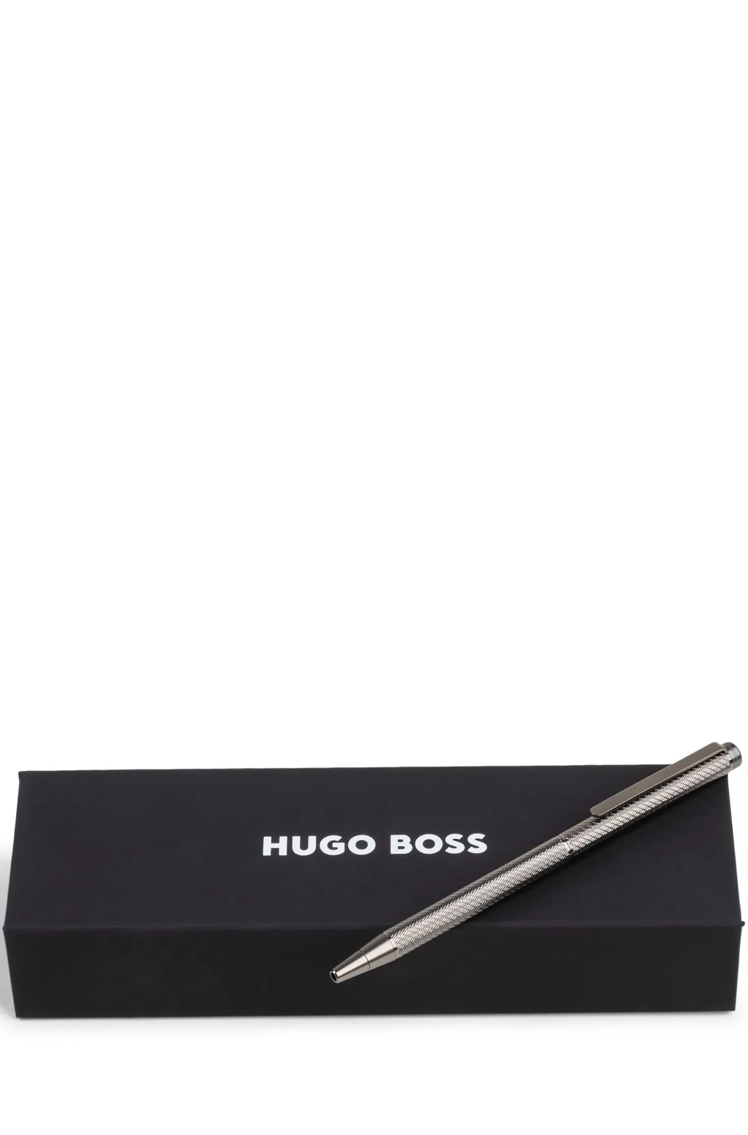 Gunmetal ballpoint pen with engraved pattern