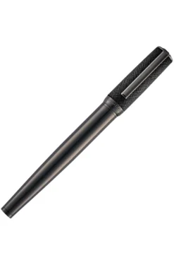 Gunmetal-plated rollerball pen with textured-leather cap