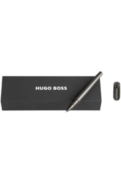 Gunmetal-plated rollerball pen with textured-leather cap