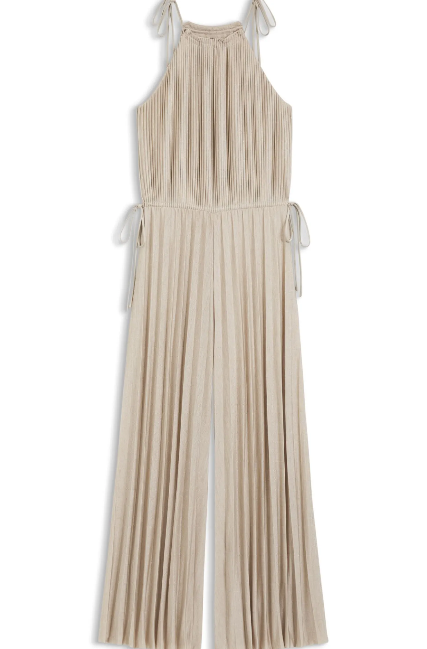 Halterneck jumpsuit in lustrous jersey with plissé pleats