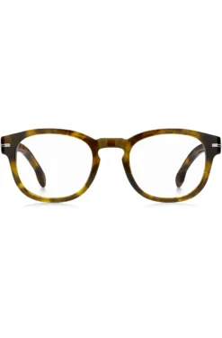 Havana-acetate optical frames with signature silver-tone detail