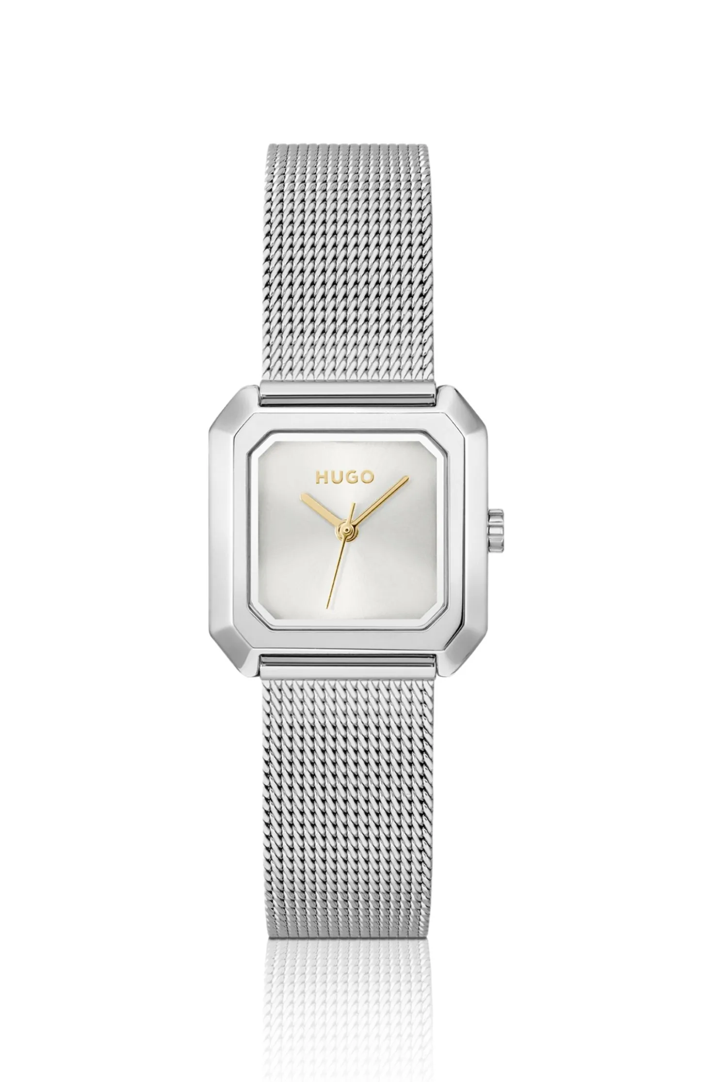 Hazel stainless-steel square watch with mesh bracelet