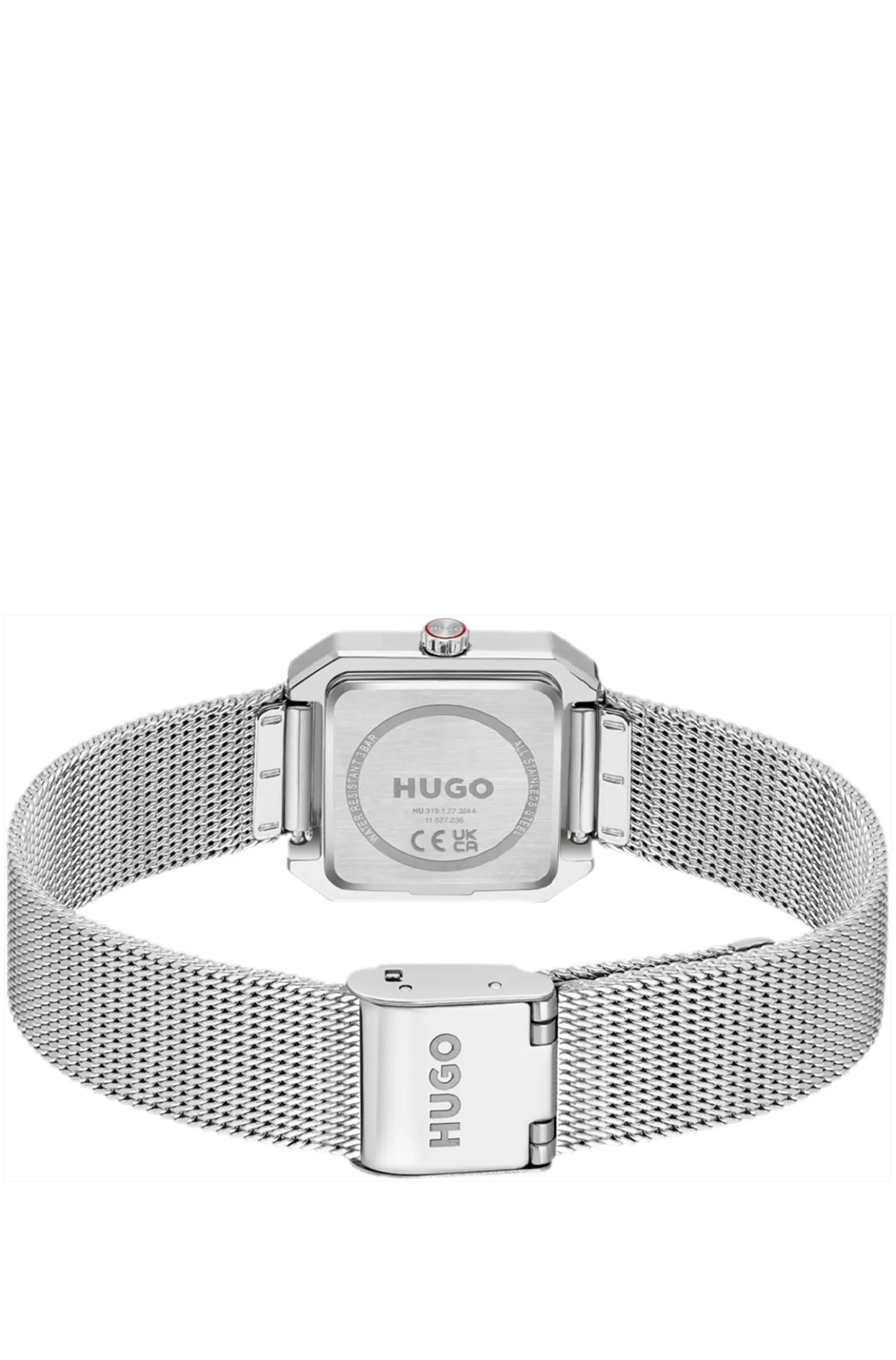 Hazel stainless-steel square watch with mesh bracelet