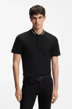 Henley-neck polo shirt in cotton piqué