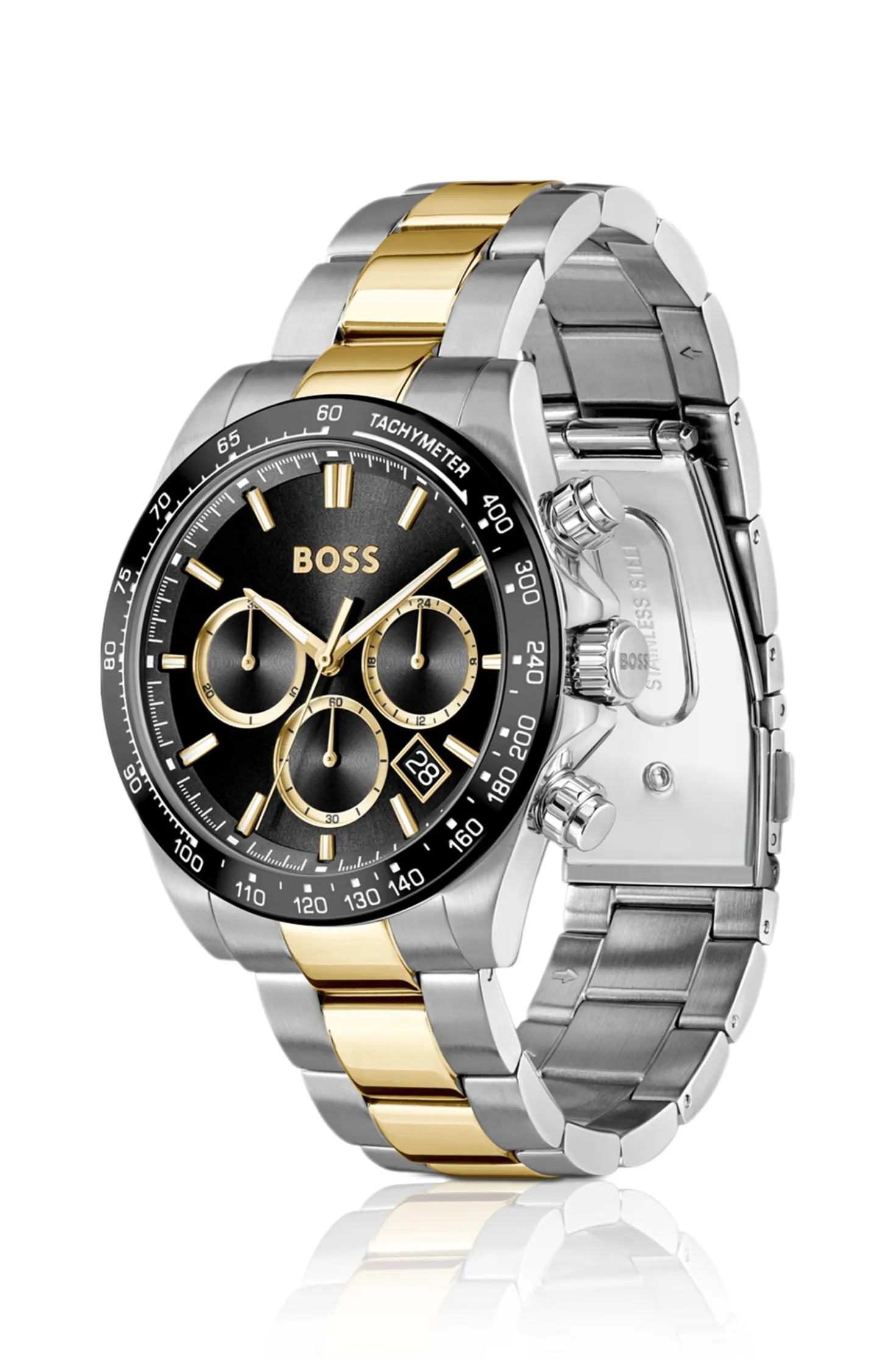 HERO 2.0 Black-dial chronograph watch with two-tone bracelet