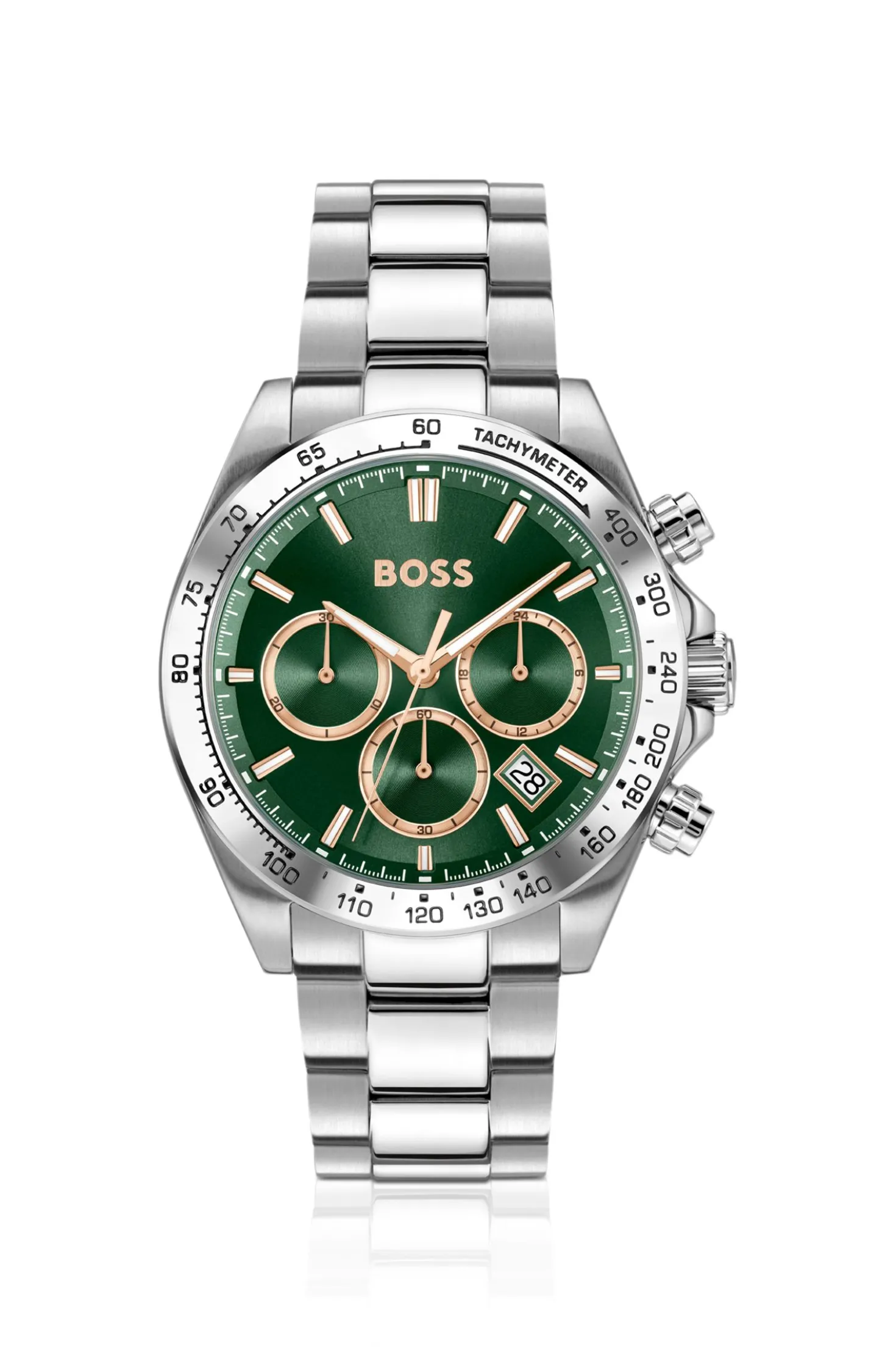HERO 2.0 Green-dial chronograph watch with steel bracelet