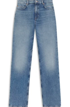 High-waisted regular-fit jeans in blue rigid denim