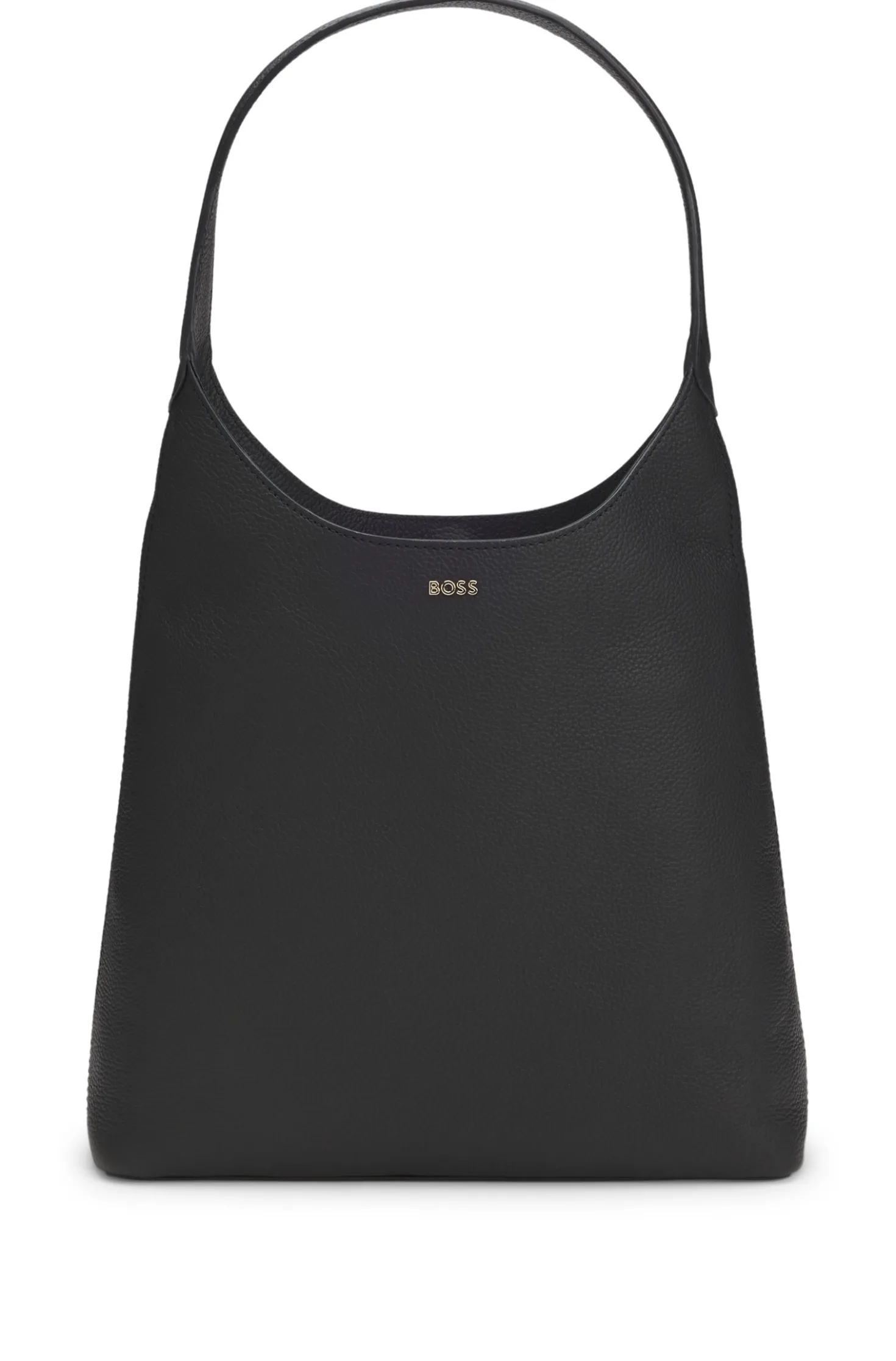 Hobo bag in leather with metallic logo lettering