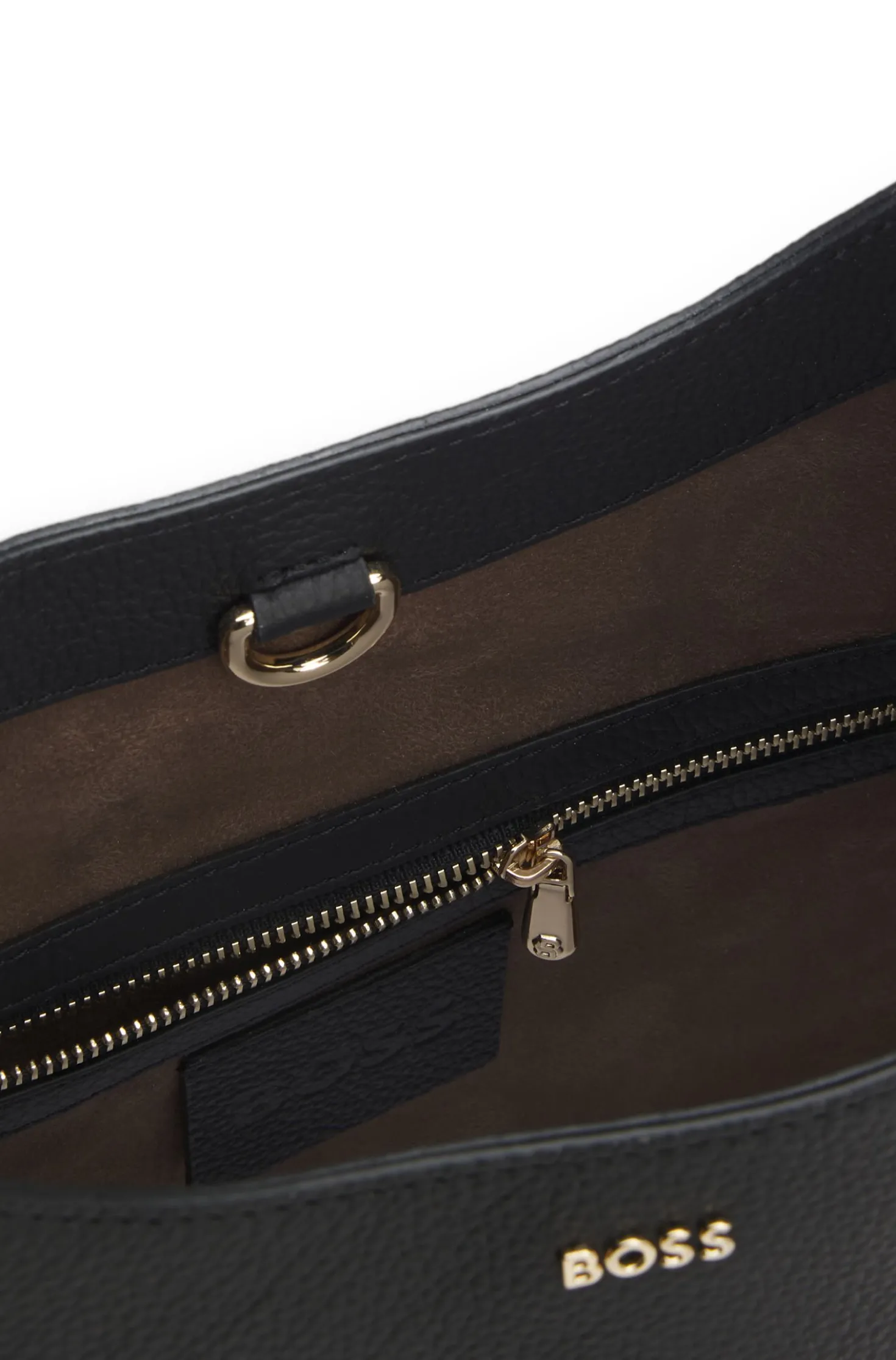 Hobo bag in leather with metallic logo lettering