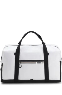 Holdall in structured fabric with logo and signature stripe