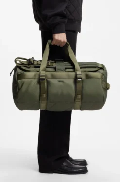 Holdall with backpack straps and logo lettering