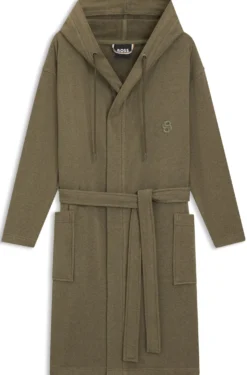 Hooded bathrobe in cotton jersey with Double B monogram