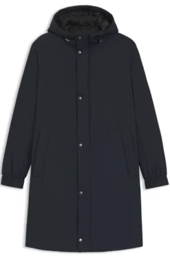 Hooded coat in water-repellent fabric with padding