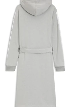 Hooded grey dressing gown with logo-print sleeves