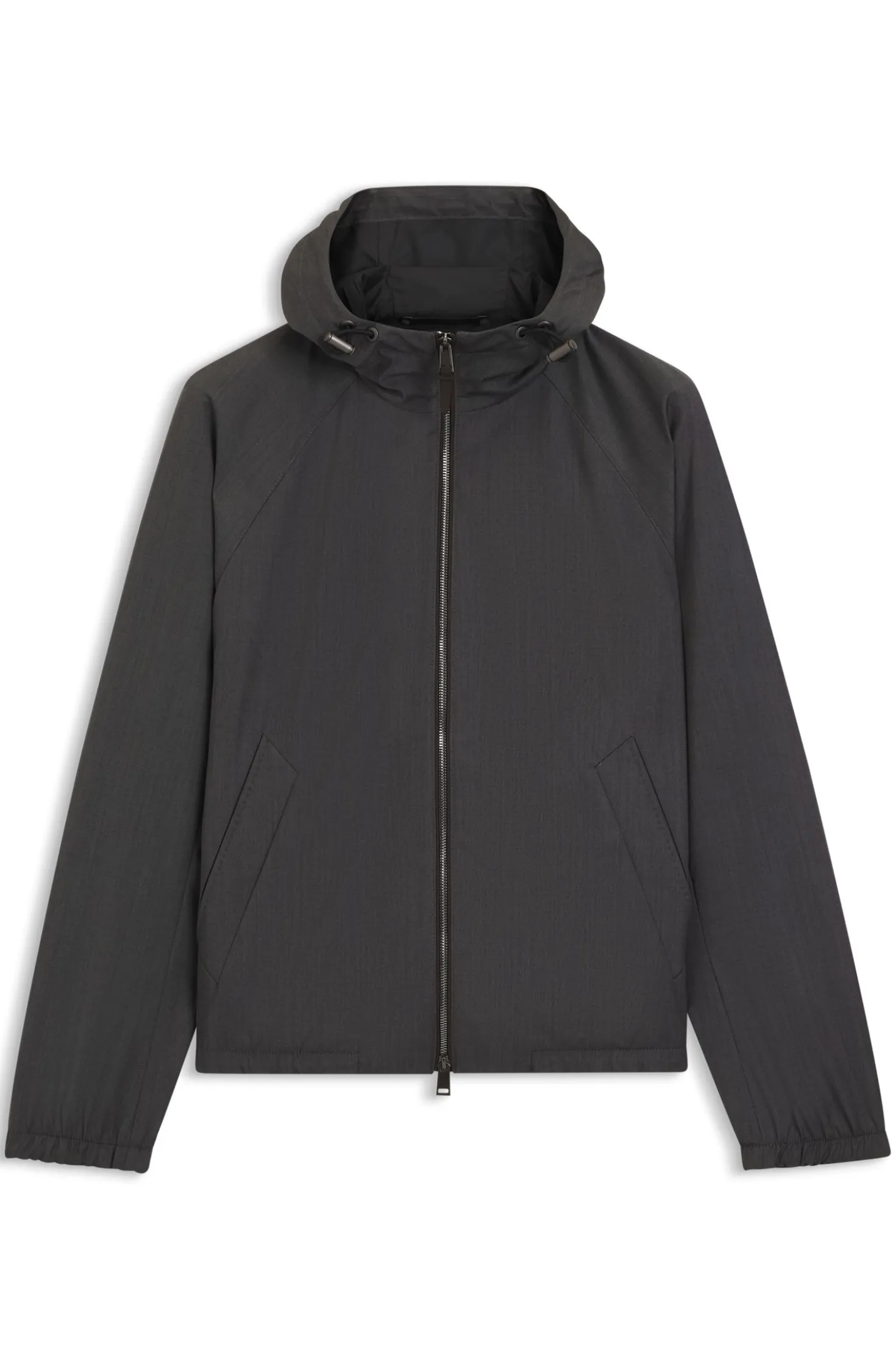 Hooded windbreaker in virgin wool