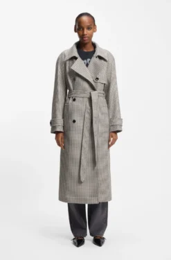 Houndstooth trench coat with belt