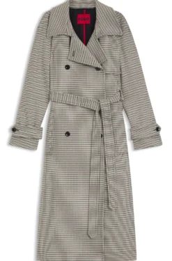 Houndstooth trench coat with belt