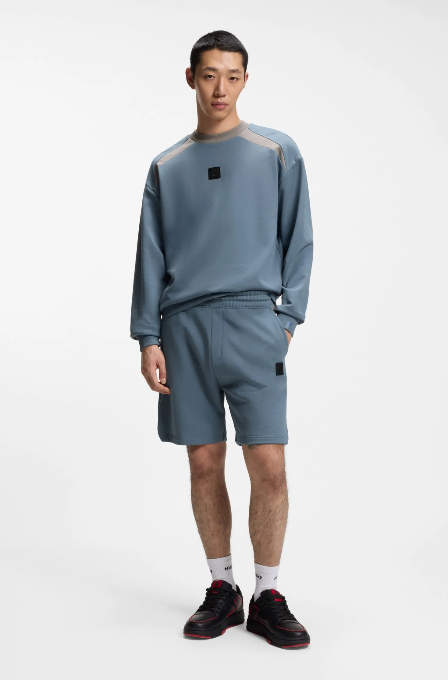 HUGO x RB cotton-terry shorts with bull motif