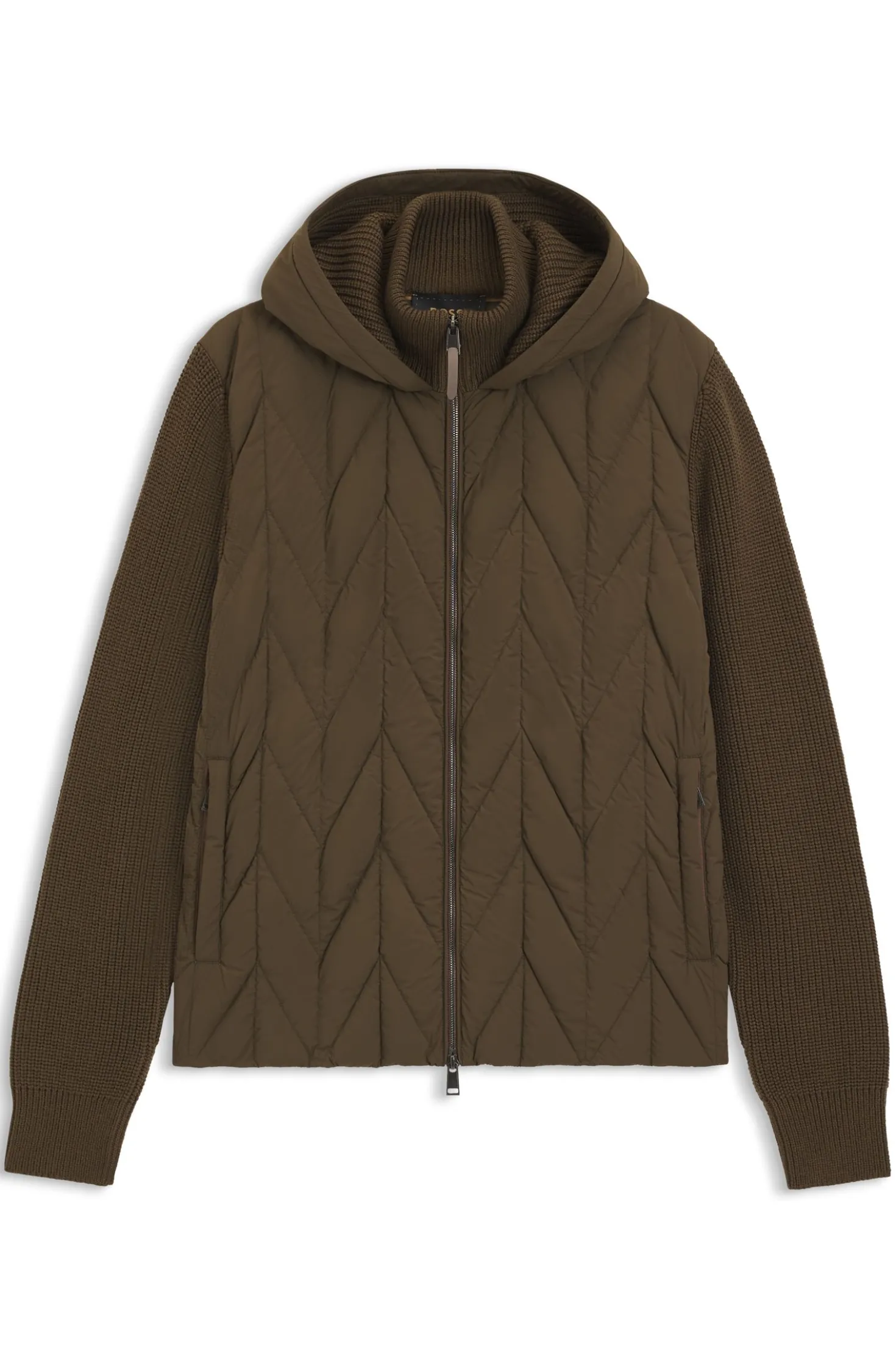 Hybrid jacket with wool sleeves and down front