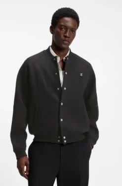 Interlock-jersey bomber jacket with stacked-logo trim