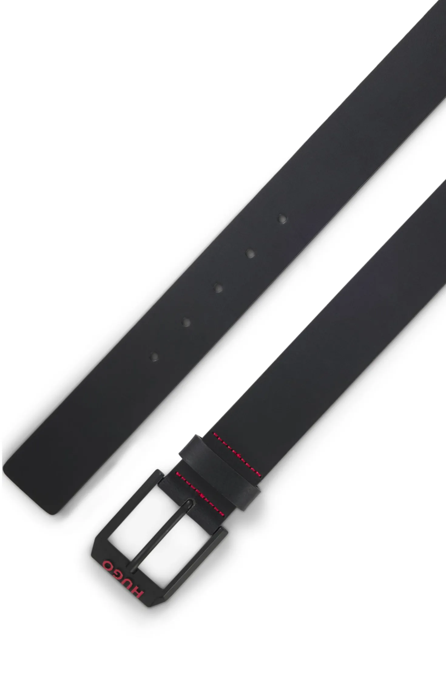 Italian-leather belt with angular logo buckle